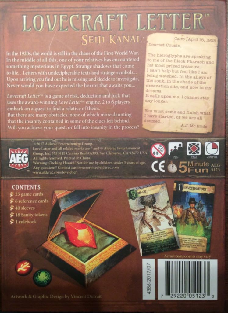 Lovecraft Letter  (2-6) board game collectible [Barcode 729220051233] - Main Image 2
