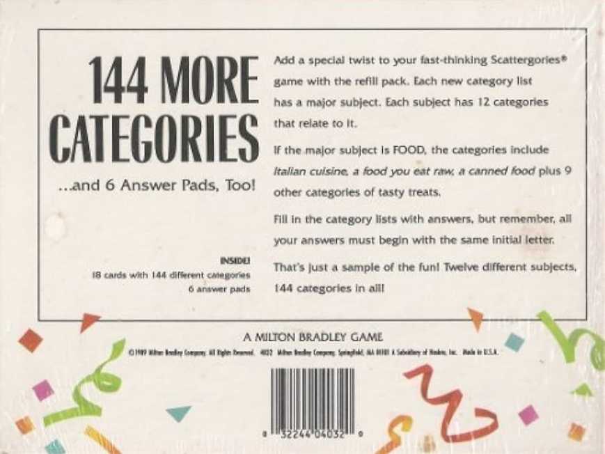 Scattergories: Refill #1  (2-6) board game collectible [Barcode 032244040320] - Main Image 2