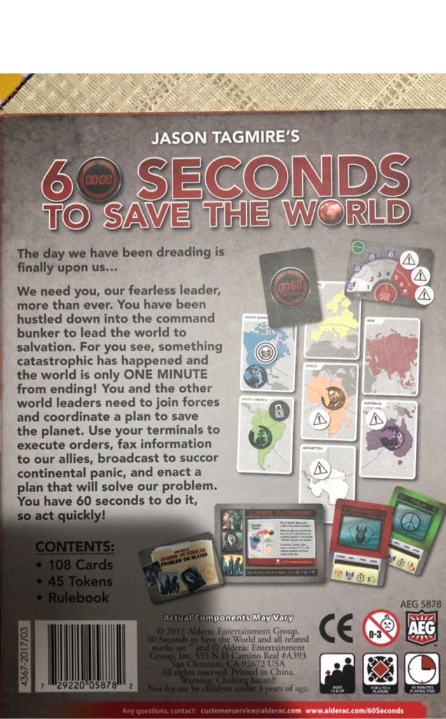 60 Seconds to Save the World  (2-6) board game collectible [Barcode 729220058782] - Main Image 2
