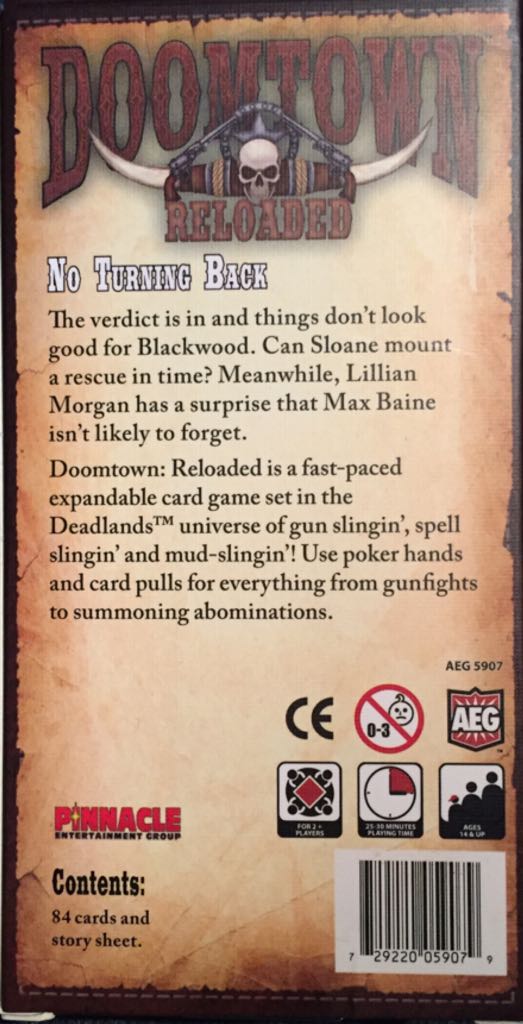 Doomtown: Reloaded - No Turning Back  (2+) board game collectible [Barcode 729220059079] - Main Image 2