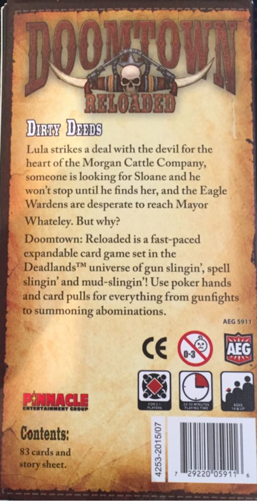 Doomtown: Reloaded - Dirty Deeds  (2+) board game collectible [Barcode 729220059116] - Main Image 2