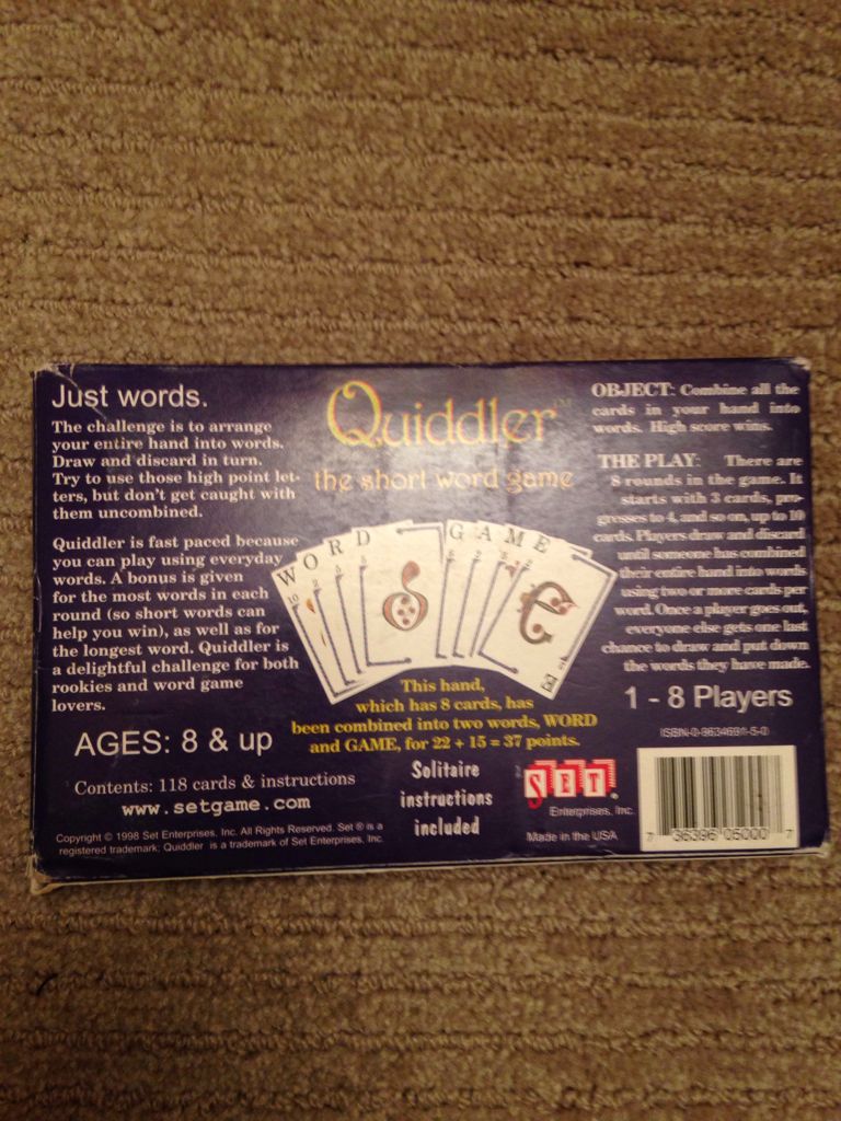 Quiddler  (1-8) board game collectible [Barcode 736396050007] - Main Image 2