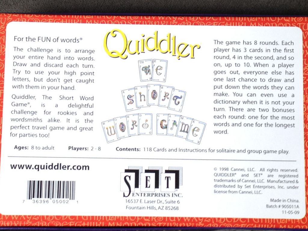 Quiddler  (2-8) board game collectible [Barcode 736396050021] - Main Image 2