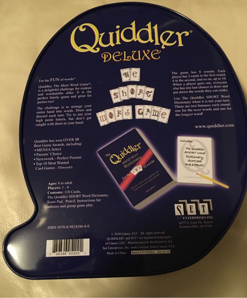 Quiddler Deluxe  (1 - 8) board game collectible [Barcode 736396052001] - Main Image 2