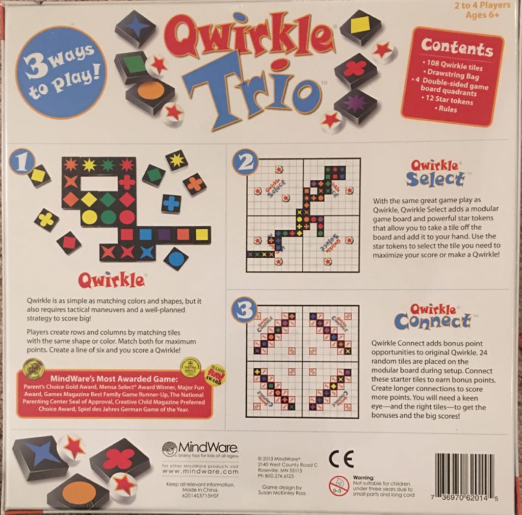 Qwirkle Trio  (4) board game collectible [Barcode 736970620145] - Main Image 2