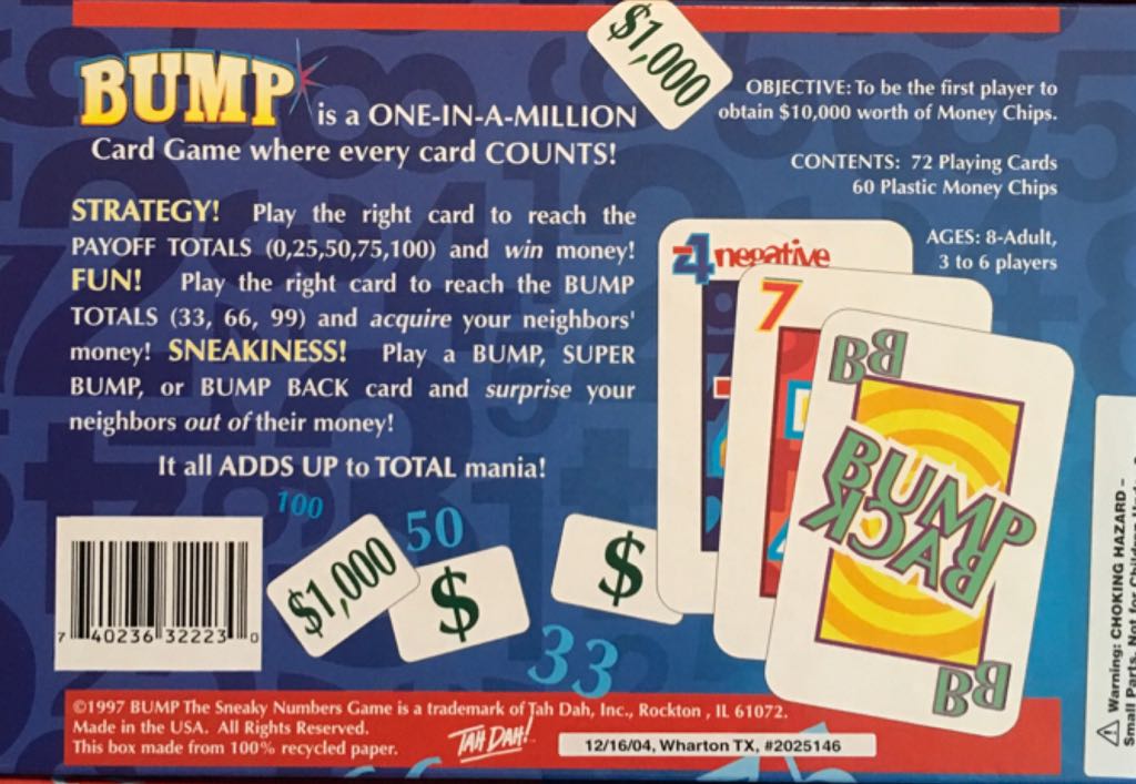 Bump: The Sneaky Numbers Game  (3-6) board game collectible [Barcode 740236322230] - Main Image 2