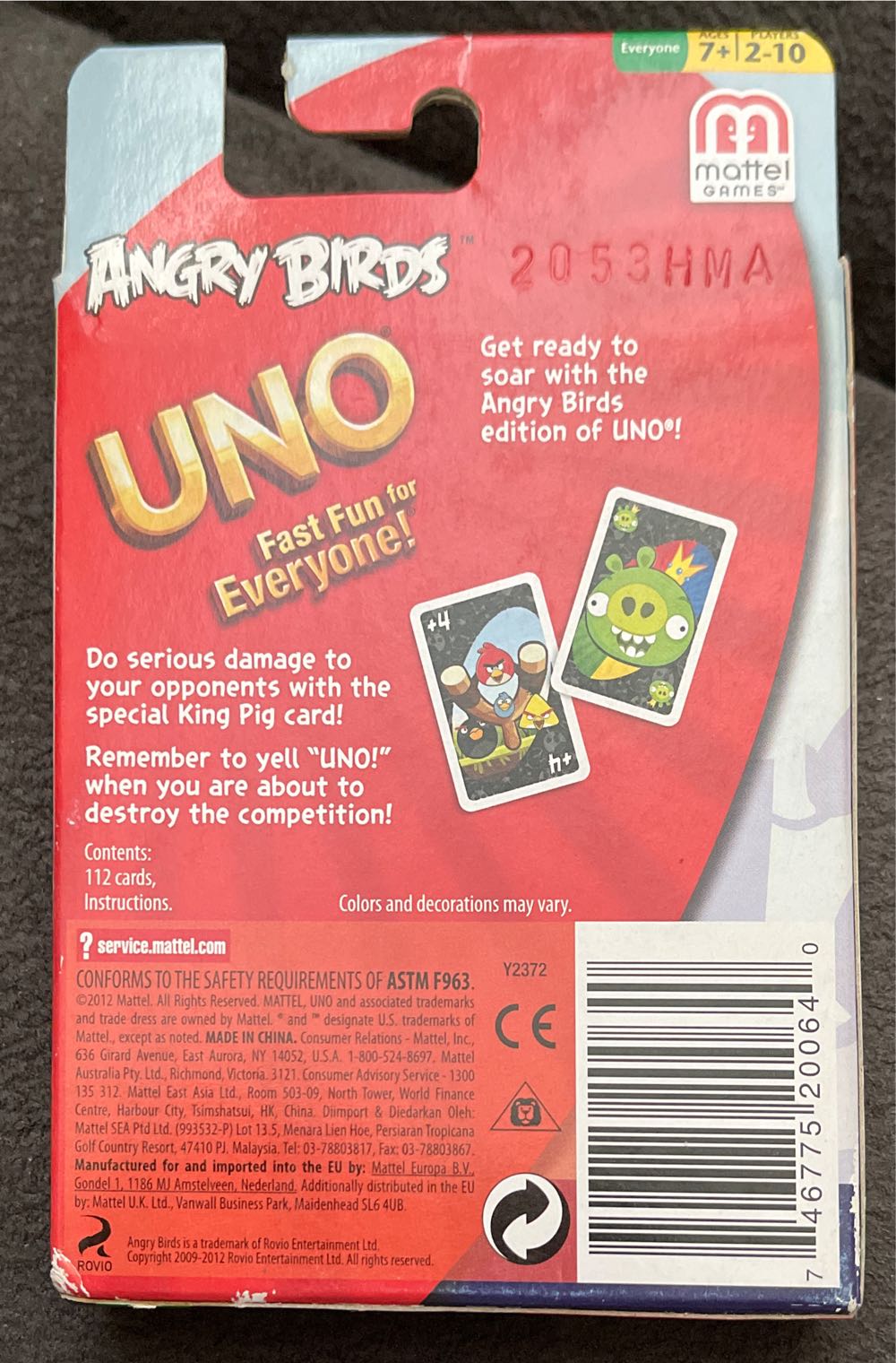 Angry Birds Uno  board game collectible [Barcode 746775200640] - Main Image 2