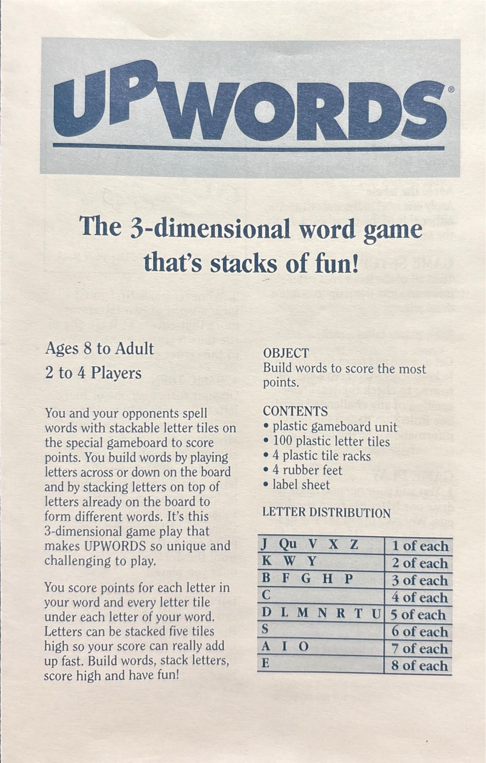 Upwords  (2-4) board game collectible [Barcode 032244043123] - Main Image 3