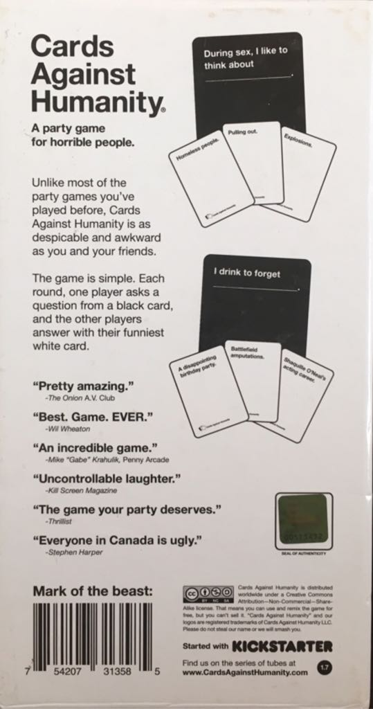 Cards Against Humantity: Canadian Edition  (4-20) board game collectible [Barcode 754207313585] - Main Image 2