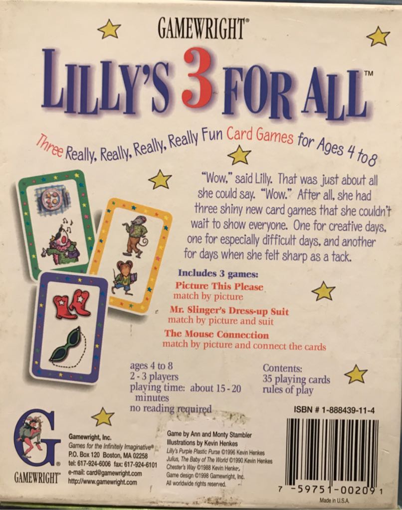 Lilly’s 3 For All  board game collectible [Barcode 759751002091] - Main Image 2