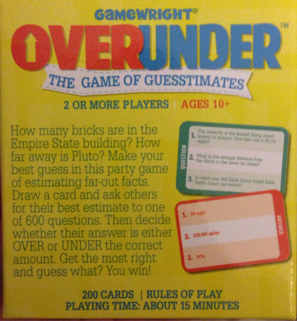 Over Under  (2-99) board game collectible [Barcode 759751011055] - Main Image 2