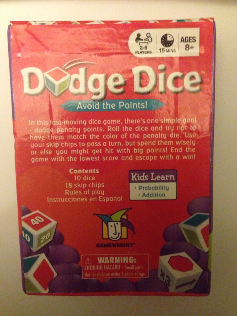 Dodge Dice  (2-6) board game collectible [Barcode 759751012021] - Main Image 2
