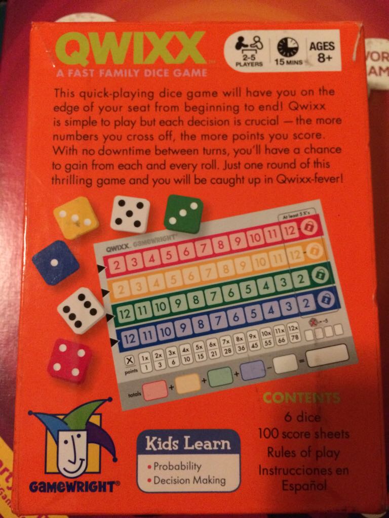 QWIXX  (2-5) board game collectible [Barcode 759751612016] - Main Image 2