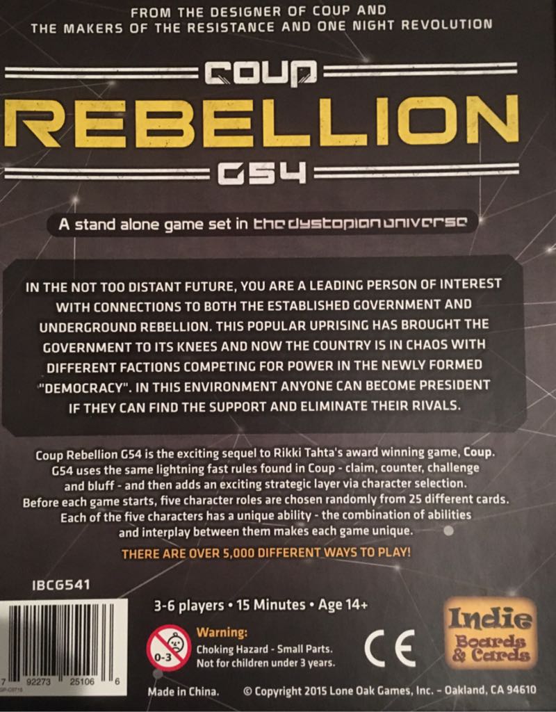 Coup Rebellion G54  (3-6) board game collectible [Barcode 792273251066] - Main Image 2