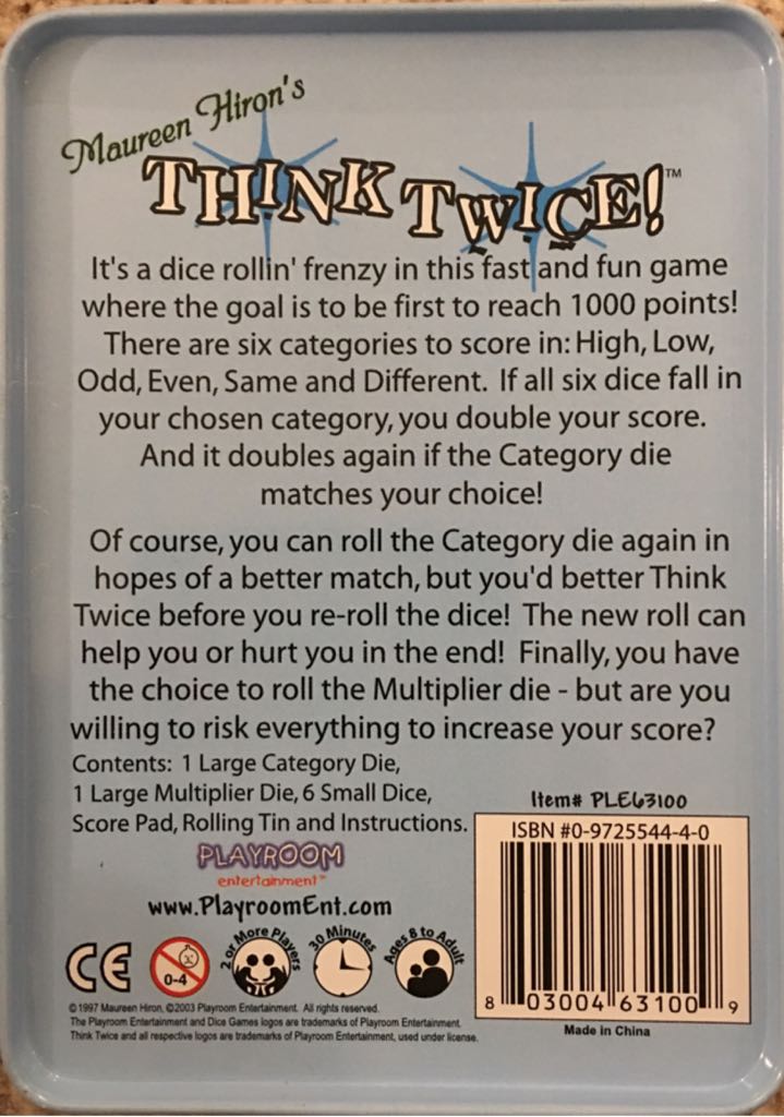 Think Twice!  (2+) board game collectible [Barcode 803004631009] - Main Image 2