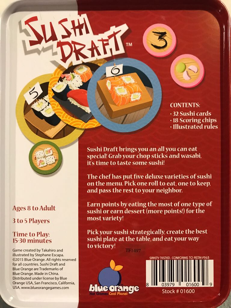 Sushi Draft  (3-5) board game collectible [Barcode 803979016009] - Main Image 2