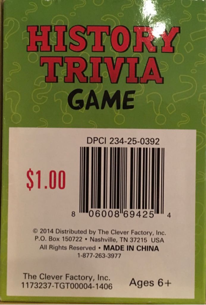 History Trivia Game  board game collectible [Barcode 806008694254] - Main Image 2