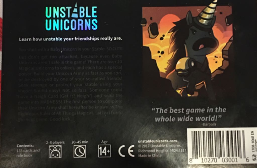 Unstable Unicorns  (2 - 8 Players) board game collectible [Barcode 810270030016] - Main Image 2