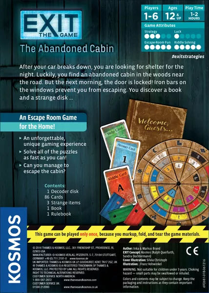 Exit The Game: The Abandoned Cabin  (1 - 4) board game collectible [Barcode 814743012646] - Main Image 2