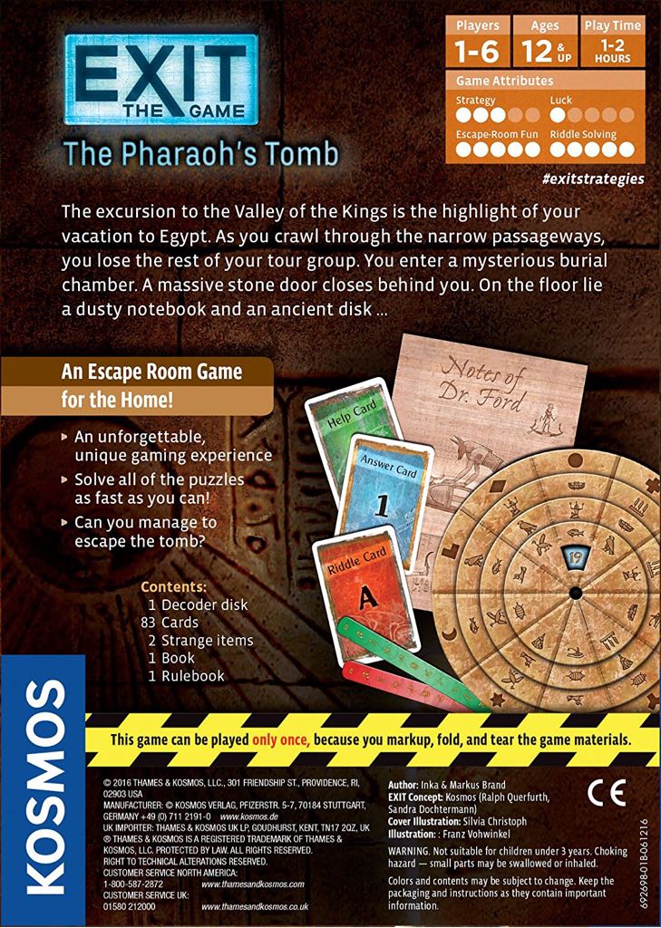 Exit the Game: The Pharaoh’s Tomb  (1-4) board game collectible [Barcode 814743012653] - Main Image 2