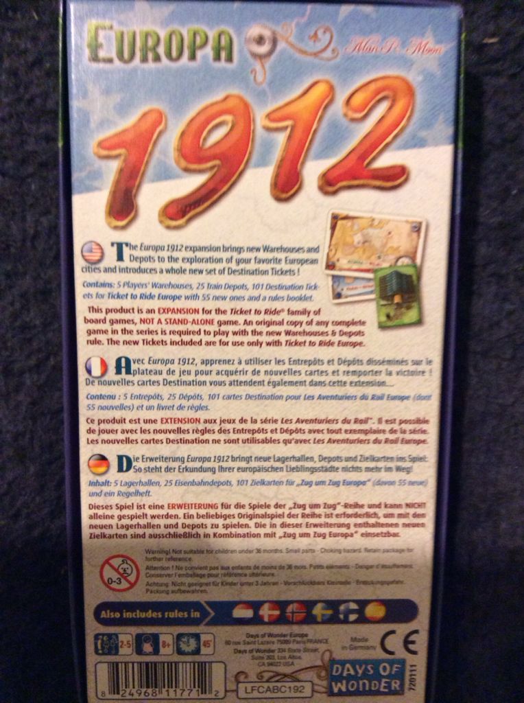 Ticket To Ride: Europe 1912  (2-5) board game collectible [Barcode 824968117712] - Main Image 2