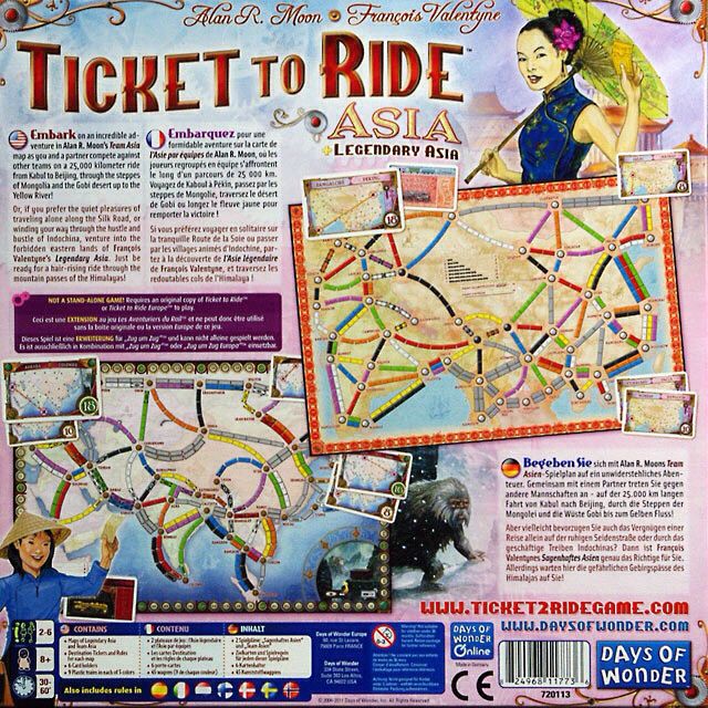 Ticket To Ride: Map 1- Asia + Legendary Asia  (2-6) board game collectible [Barcode 824968117736] - Main Image 2