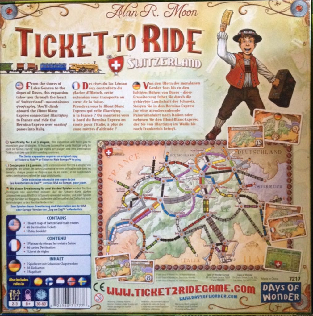 Ticket To Ride: Switzerland  (2-3) board game collectible [Barcode 824968717776] - Main Image 2