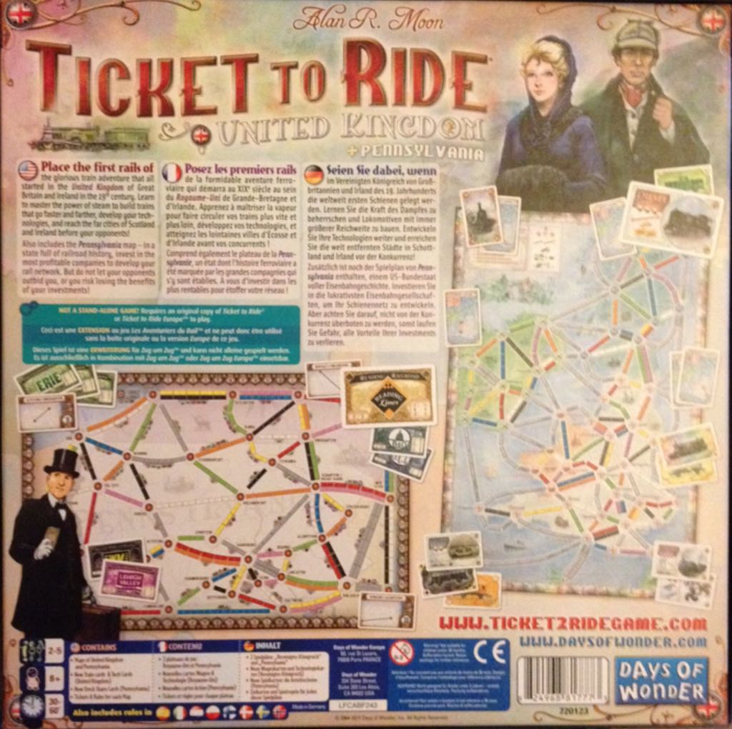 Ticket To Ride: United Kingdom + Pennsylvania  (2-5) board game collectible [Barcode 824968817773] - Main Image 2