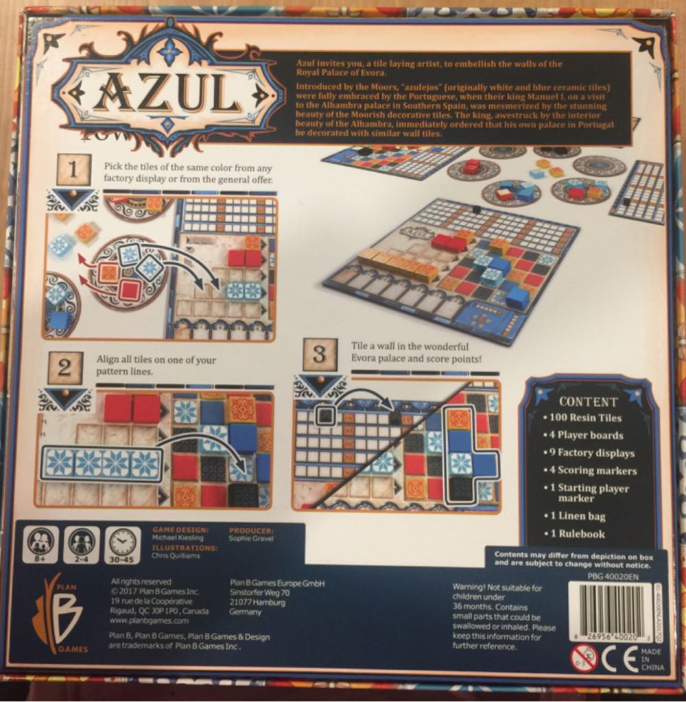 Azul  (2-4) board game collectible [Barcode 826956400202] - Main Image 2