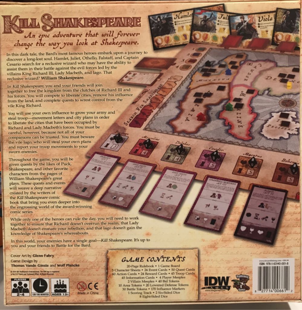 Kill Shakespeare  (2-4) board game collectible [Barcode 827714006612] - Main Image 2