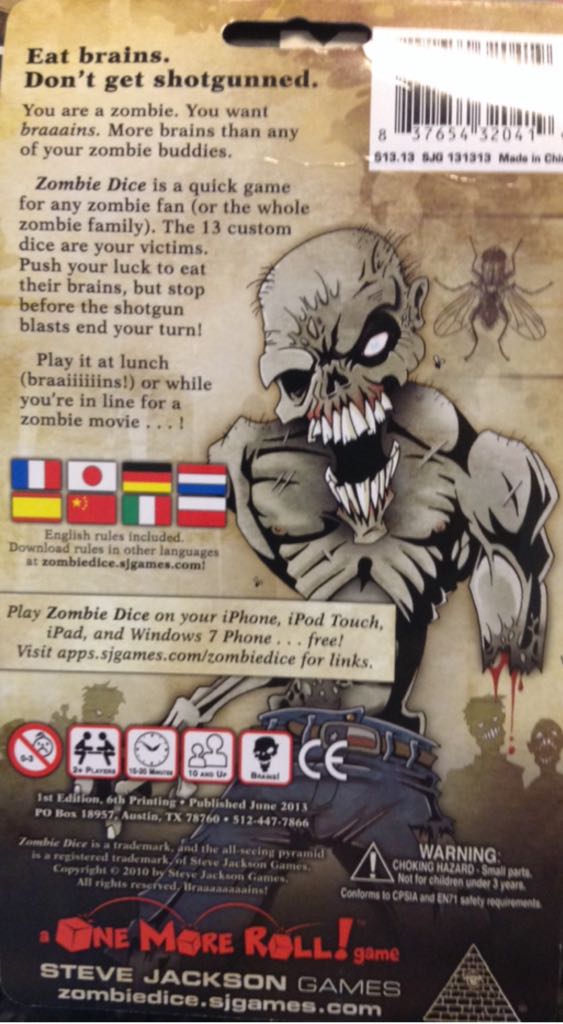 Zombie Dice  (X) board game collectible [Barcode 837654320419] - Main Image 2