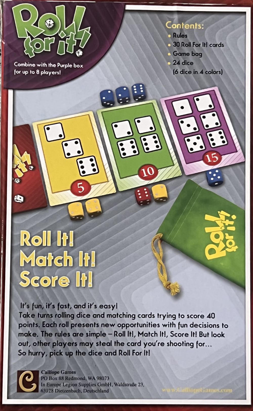 Roll for it!: Red mass market  (2-4) board game collectible [Barcode 845866001248] - Main Image 2