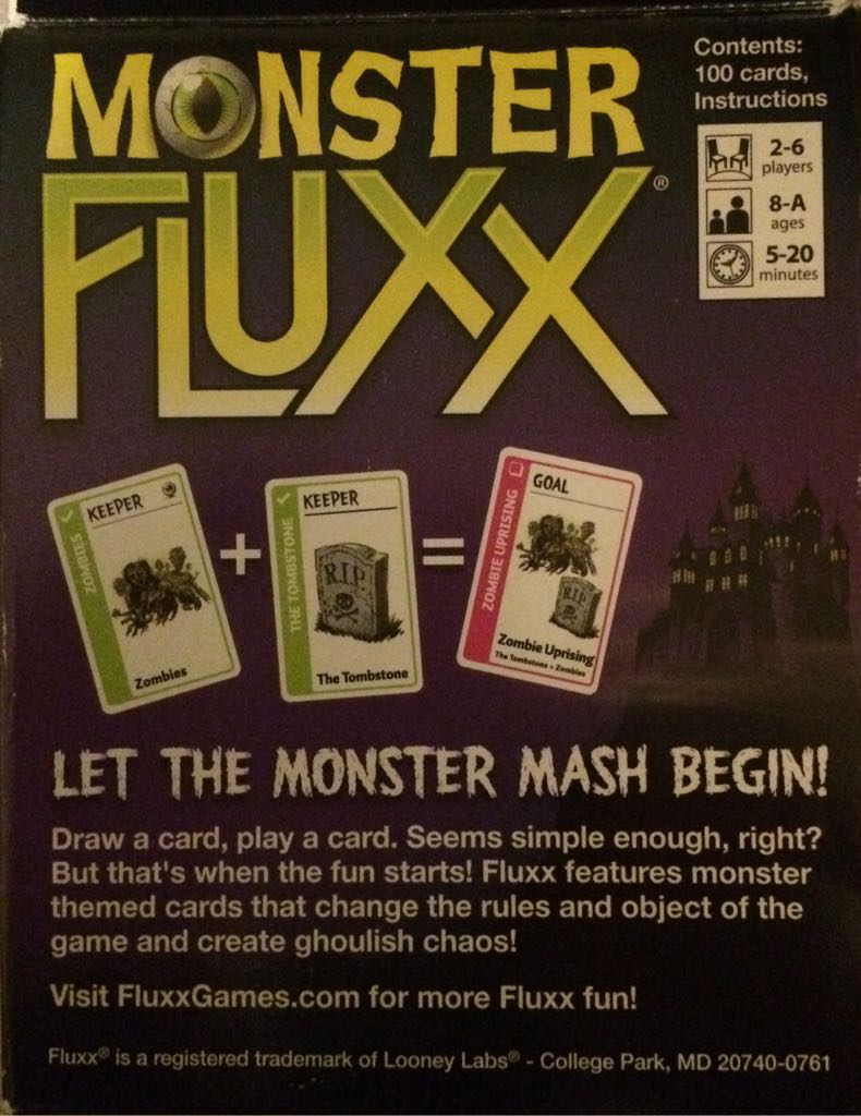 Monster Fluxx  (2-6 (3-4)) board game collectible [Barcode 857848004031] - Main Image 2