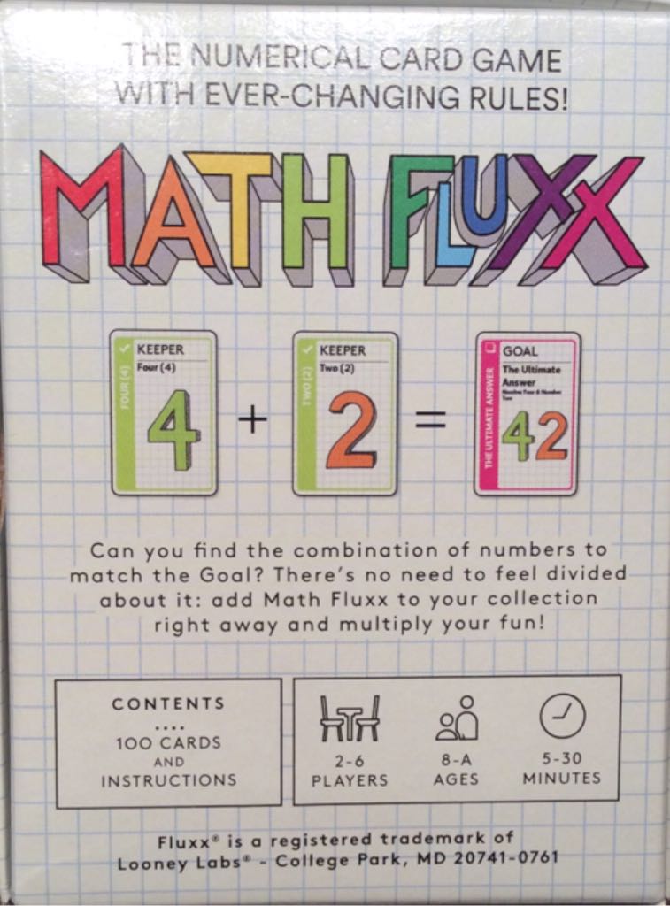 FLUXX, MATH  (2-6) board game collectible [Barcode 857848004475] - Main Image 2
