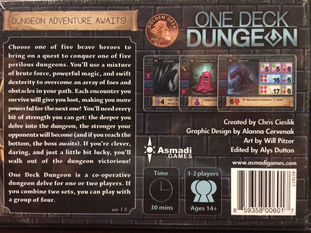 One Deck Dungeon  (1-2) board game collectible [Barcode 859358006017] - Main Image 2