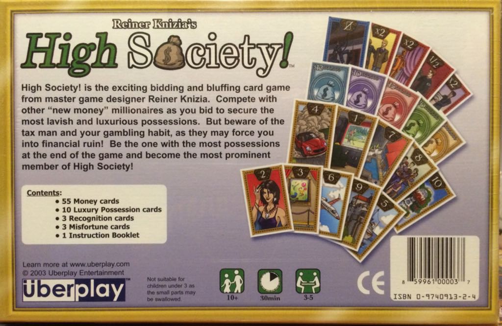 High Society  (3-5) board game collectible [Barcode 859961000037] - Main Image 2