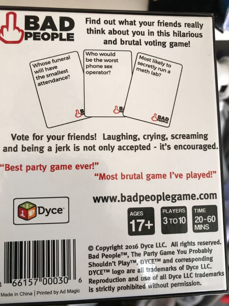 Bad People  (3-10) board game collectible [Barcode 866157000306] - Main Image 2