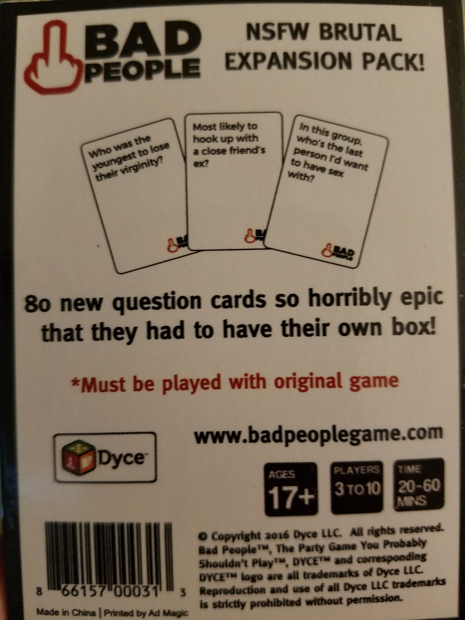 Bad People NSFW Brutal Pack  (3-10) board game collectible [Barcode 866157000313] - Main Image 2