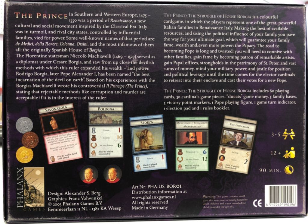 Prince: The Struggle of House Borgia Game- Renaissance Italy ,, The  (3-5) board game collectible [Barcode 8717249190196] - Main Image 2