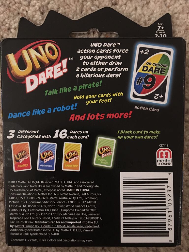 Uno: Dare!  (2-10) board game collectible [Barcode 887961052374] - Main Image 2