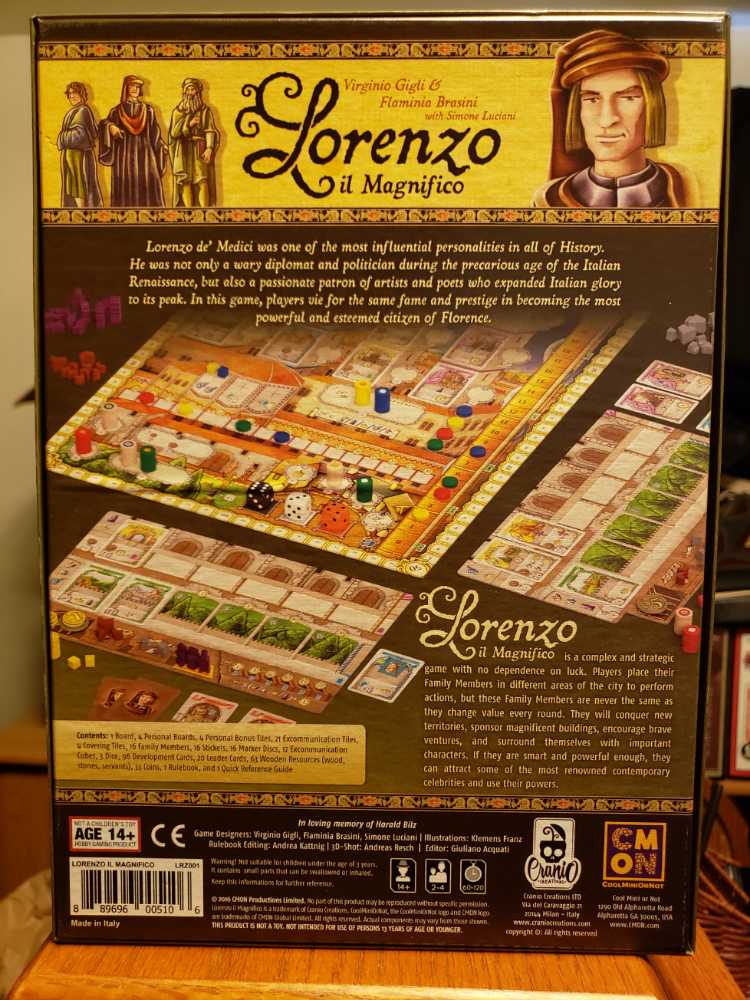 Lorenzo Il Magnifico  (2-4) board game collectible [Barcode 889696005106] - Main Image 2