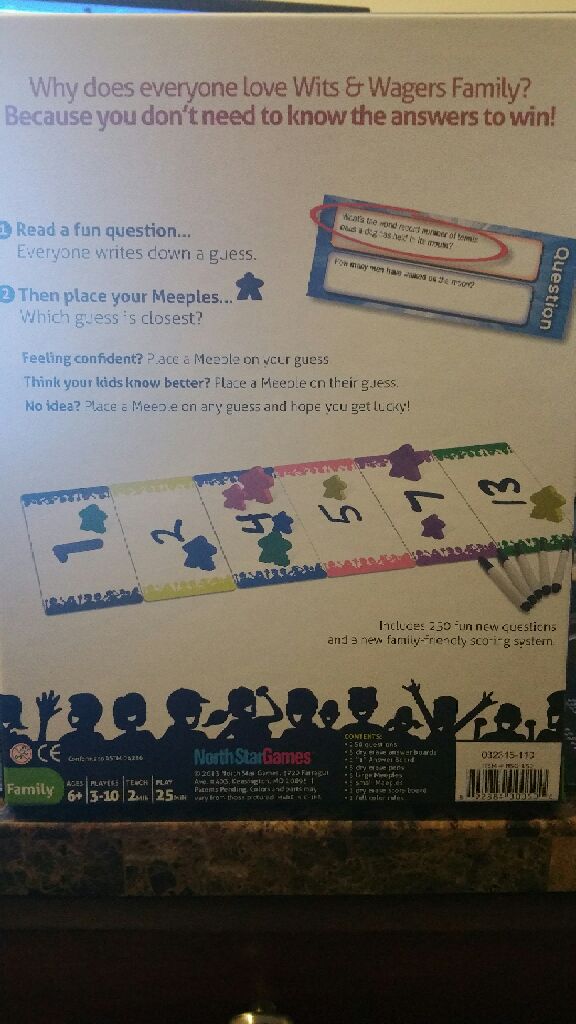 Wits & Wagers Family Edition  (3-10) board game collectible [Barcode 892884000500] - Main Image 2