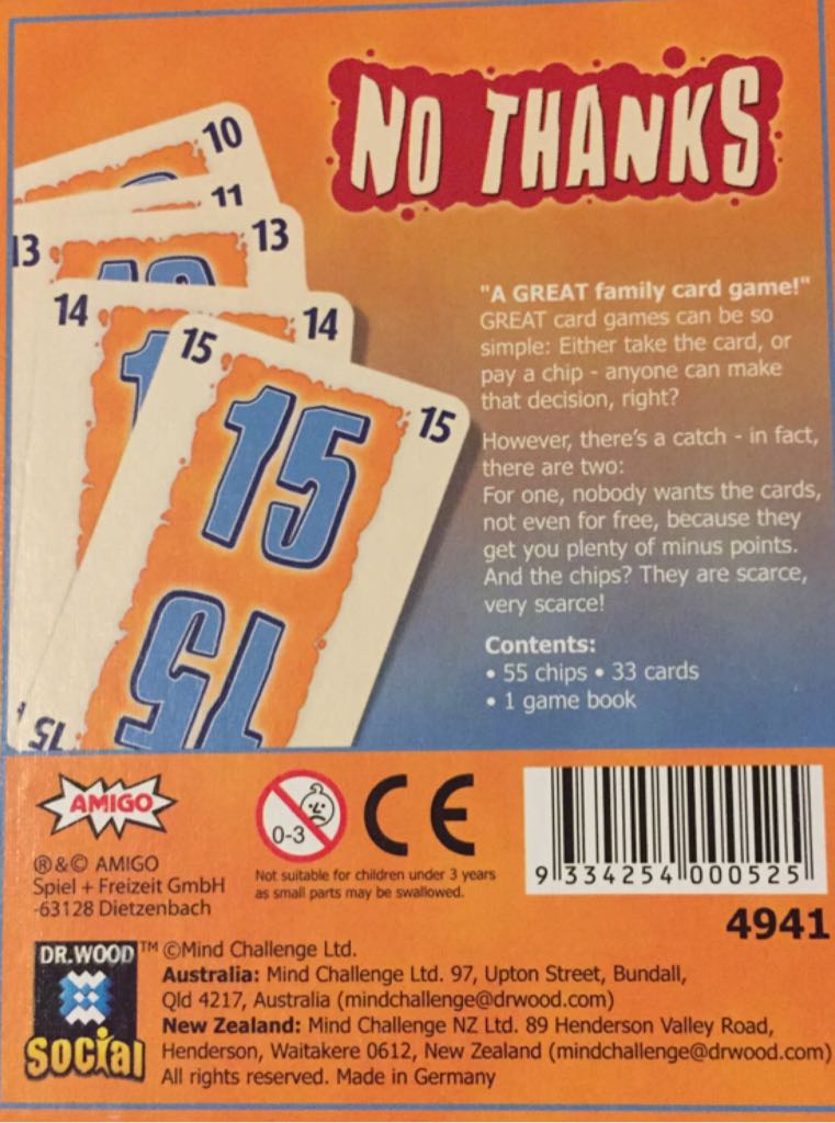 No Thanks  (3-5) board game collectible [Barcode 9334254000525] - Main Image 2