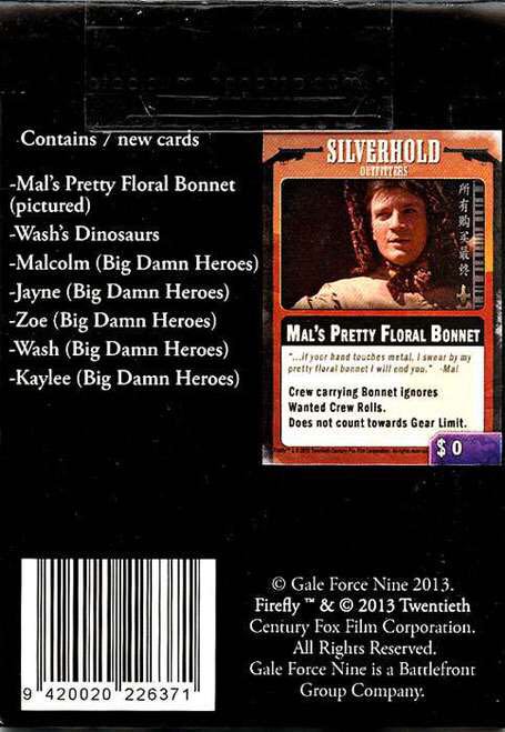 Firefly Board Game: Promo Card Pack -Mal’s Bonnet,Wash’s Dinosaurs, etc- 7 cards  (2-6) board game collectible [Barcode 9420020226371] - Main Image 2