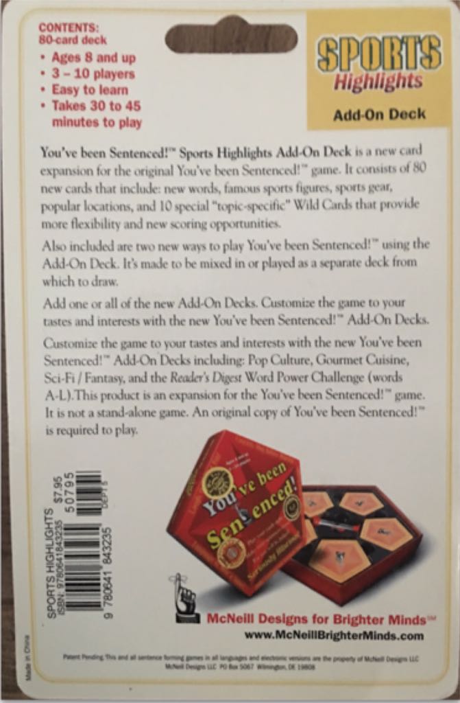 You’ve Been Sentenced : Add-On Deck - Sports Highlights  (3-10) board game collectible [Barcode 9780641843235] - Main Image 2