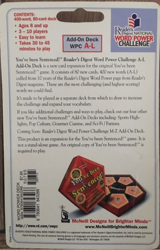 You’ve Been Sentenced! : Add-On Deck Word Power  (3-10) board game collectible [Barcode 9780641843266] - Main Image 2