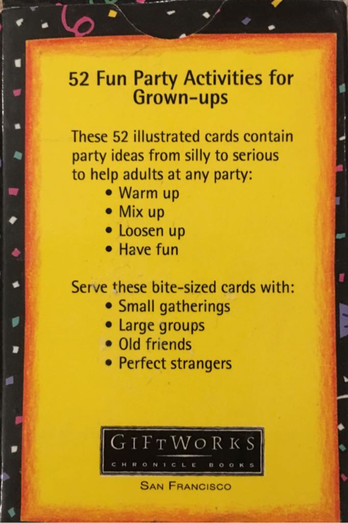 52 Fun Party Activities For Grown-Ups  board game collectible [Barcode 9780811813495] - Main Image 2
