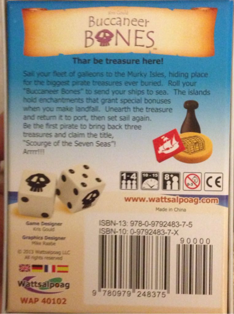 Buccaneer Bones 40102  (1-4) board game collectible [Barcode 9780979248375] - Main Image 2
