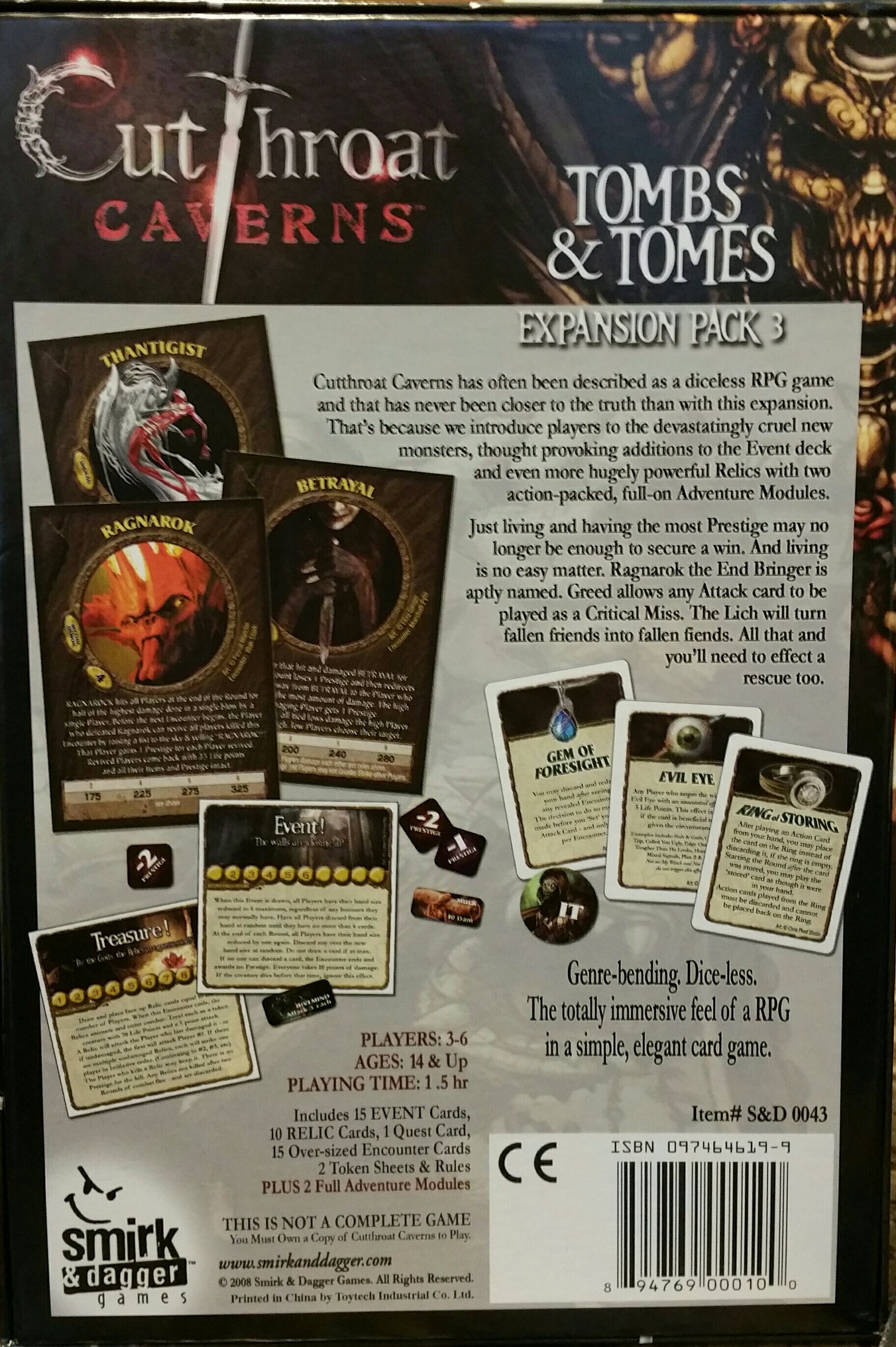 Cutthroat Caverns Tombs & Tomes Expansion 3-  board game collectible [Barcode 9780982727997] - Main Image 2