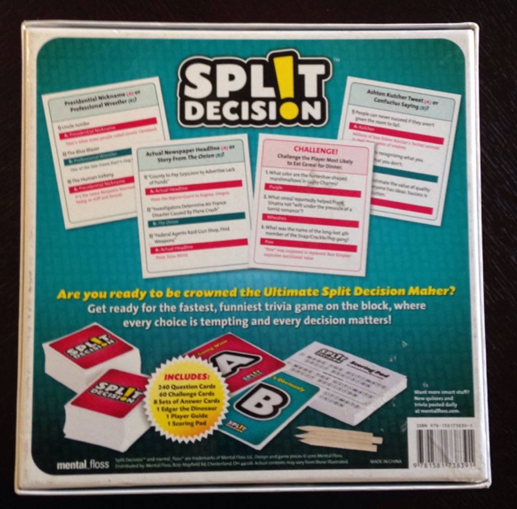 Split Decision (Spl!t)  (2-8) board game collectible [Barcode 9781581738391] - Main Image 2